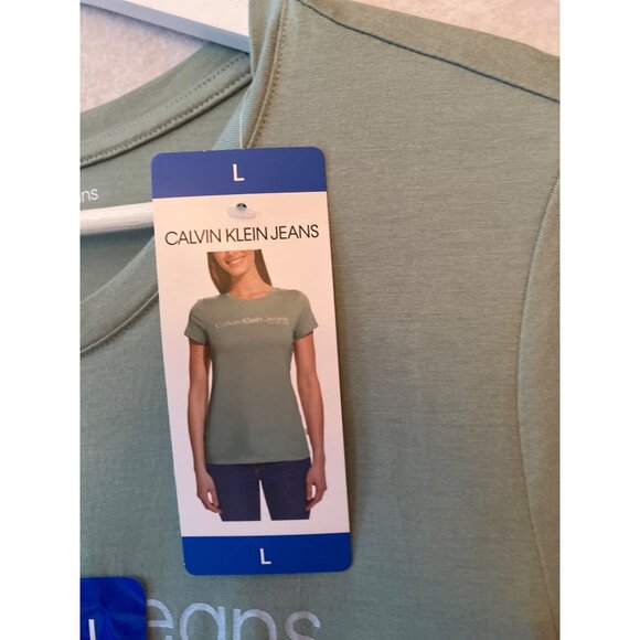 Calvin Klein Jeans Women's Sage Green Logo T-Shirt Large Performance Stretch - Picture 3 of 10